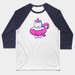 Cute Unicorn Wearing Flamingo Swimming Tires Baseball T-Shirt